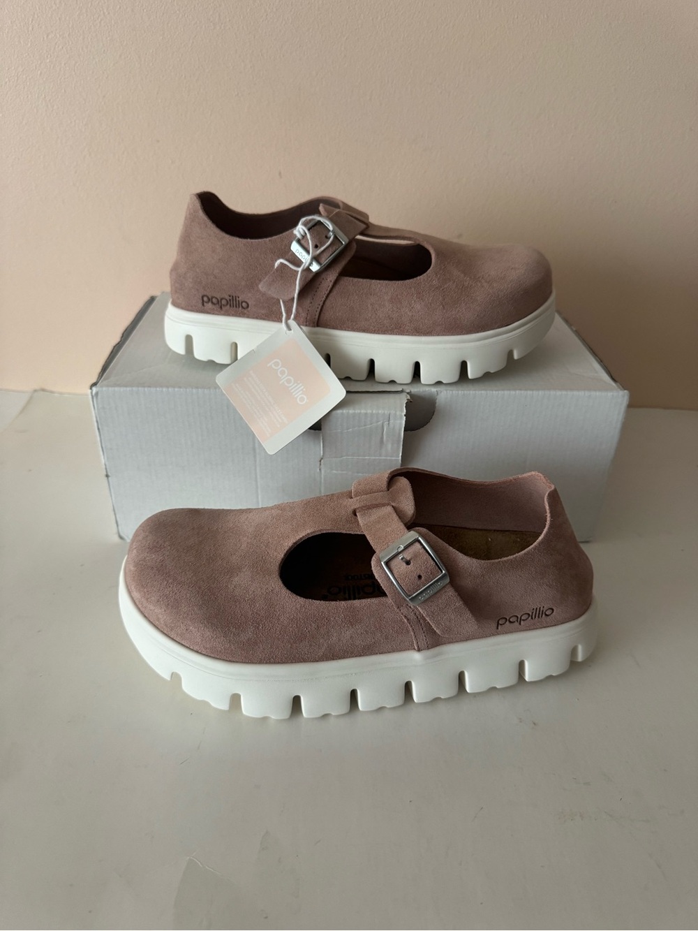 Papillio Birkenstock Paris Pap Chunky Platform Suede Mary Jane Flats. Size: 37